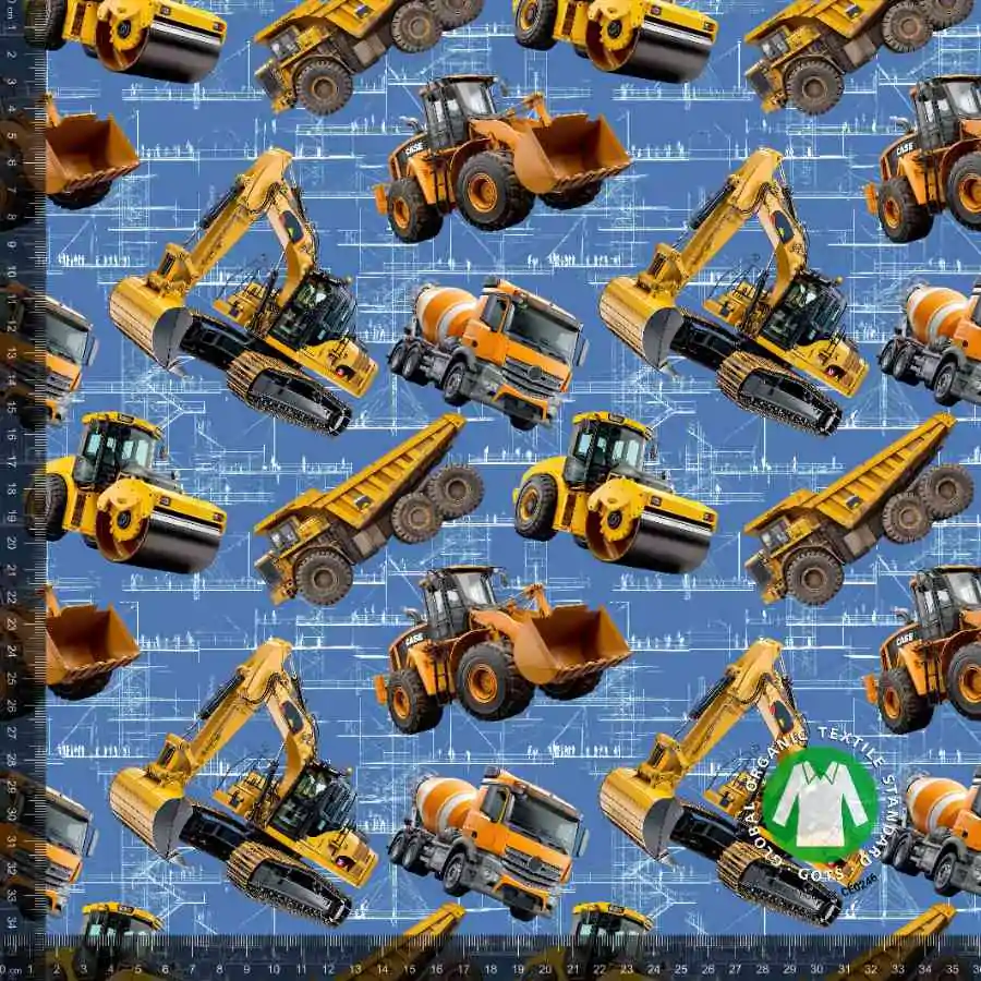 Jersey print med seje grave maskiner - Blå