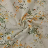 Bomulds broderi med flotte blomster i gul