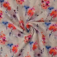 Bomulds broderi med flotte blomster i rød