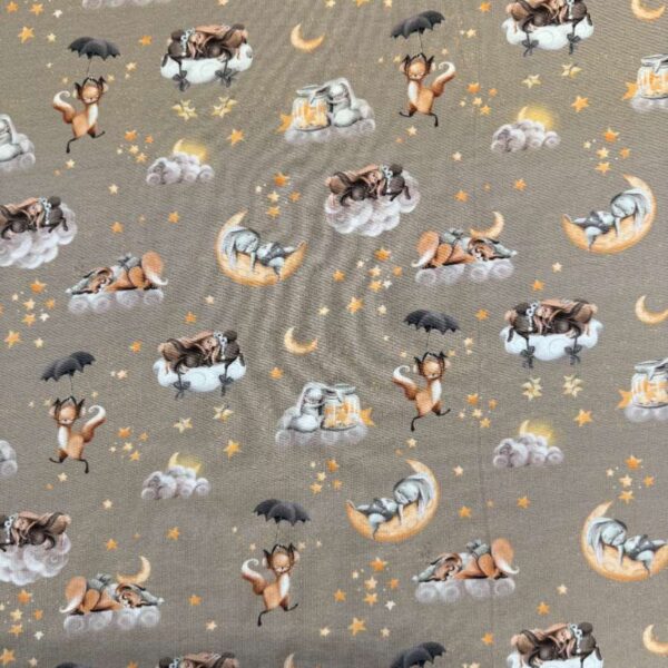Jersey print med søde dyr - Taupe
