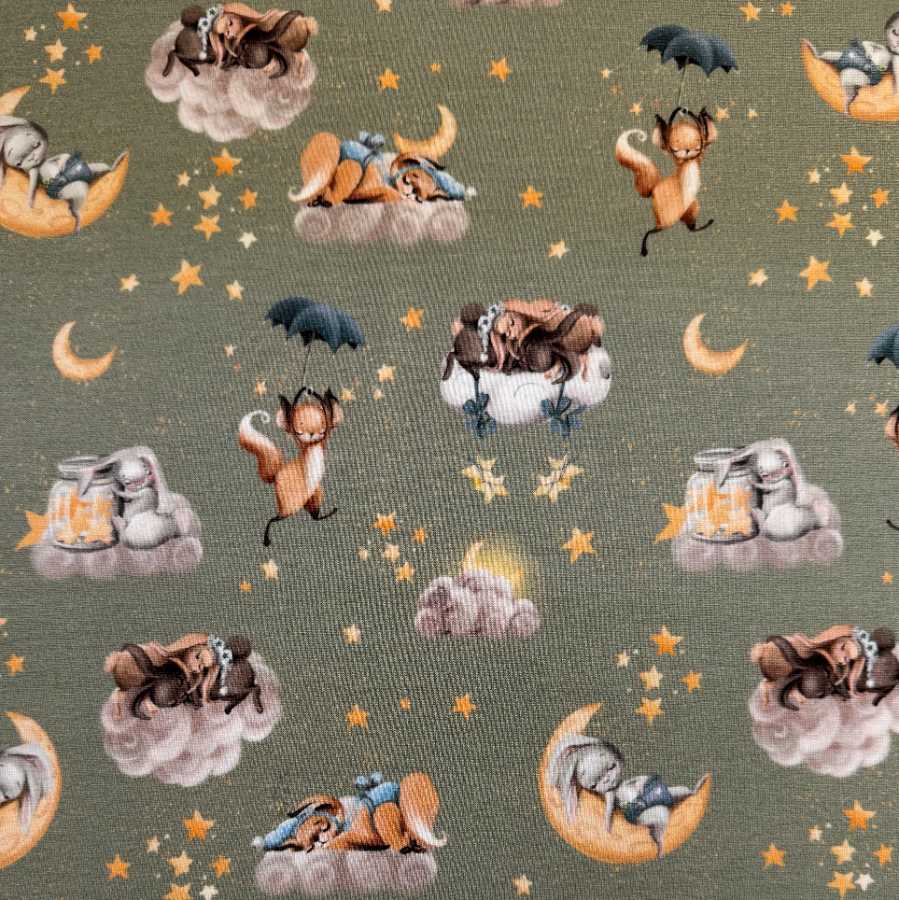 Jersey print med søde dyr - Grøn