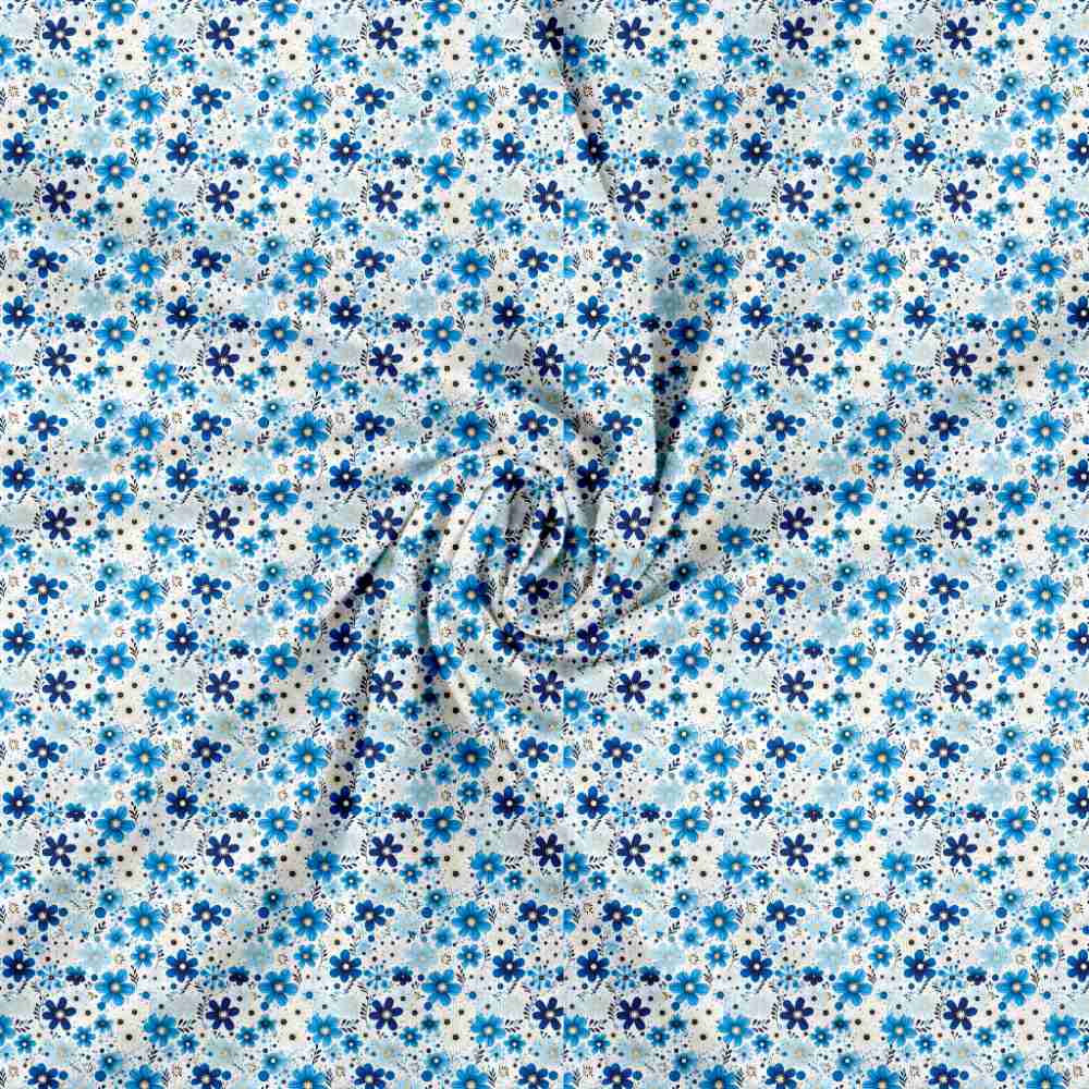 Jersey print med små forårs blomster - blå 4 - Billede 2
