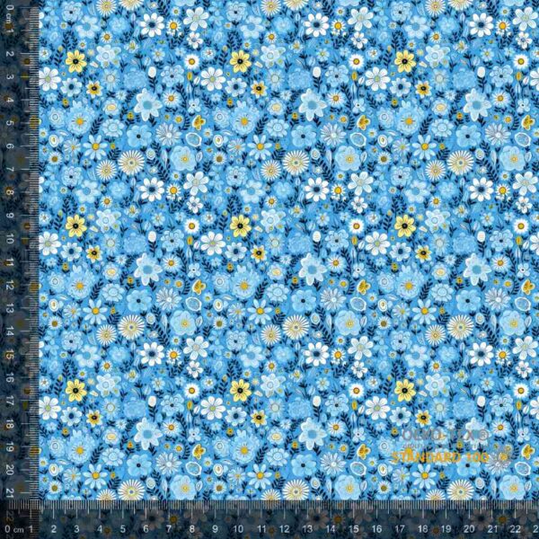 Jersey print med små forårs blomster - blå 7