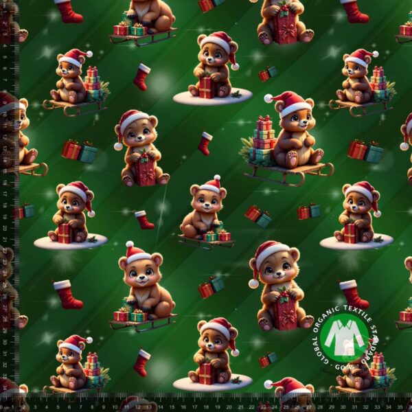 Jersey print med søde julebjørne - grøn