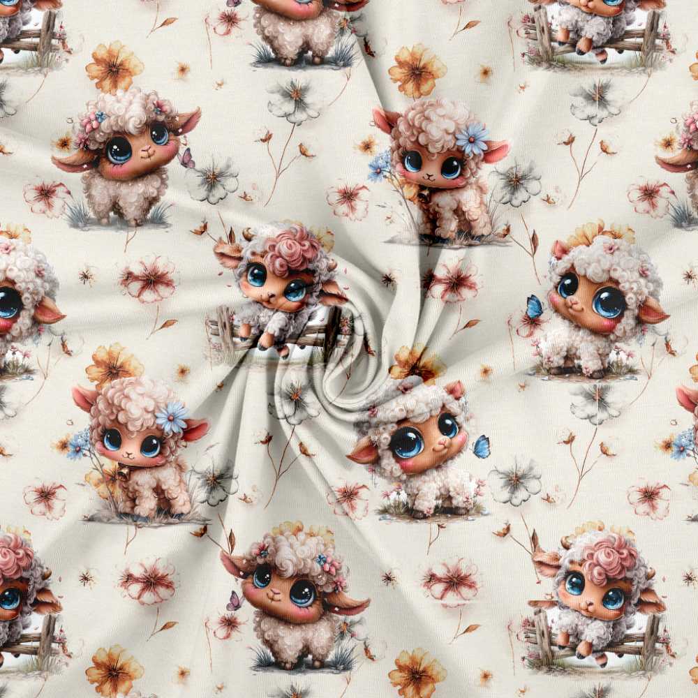 Jersey print med søde får - sand - Billede 2