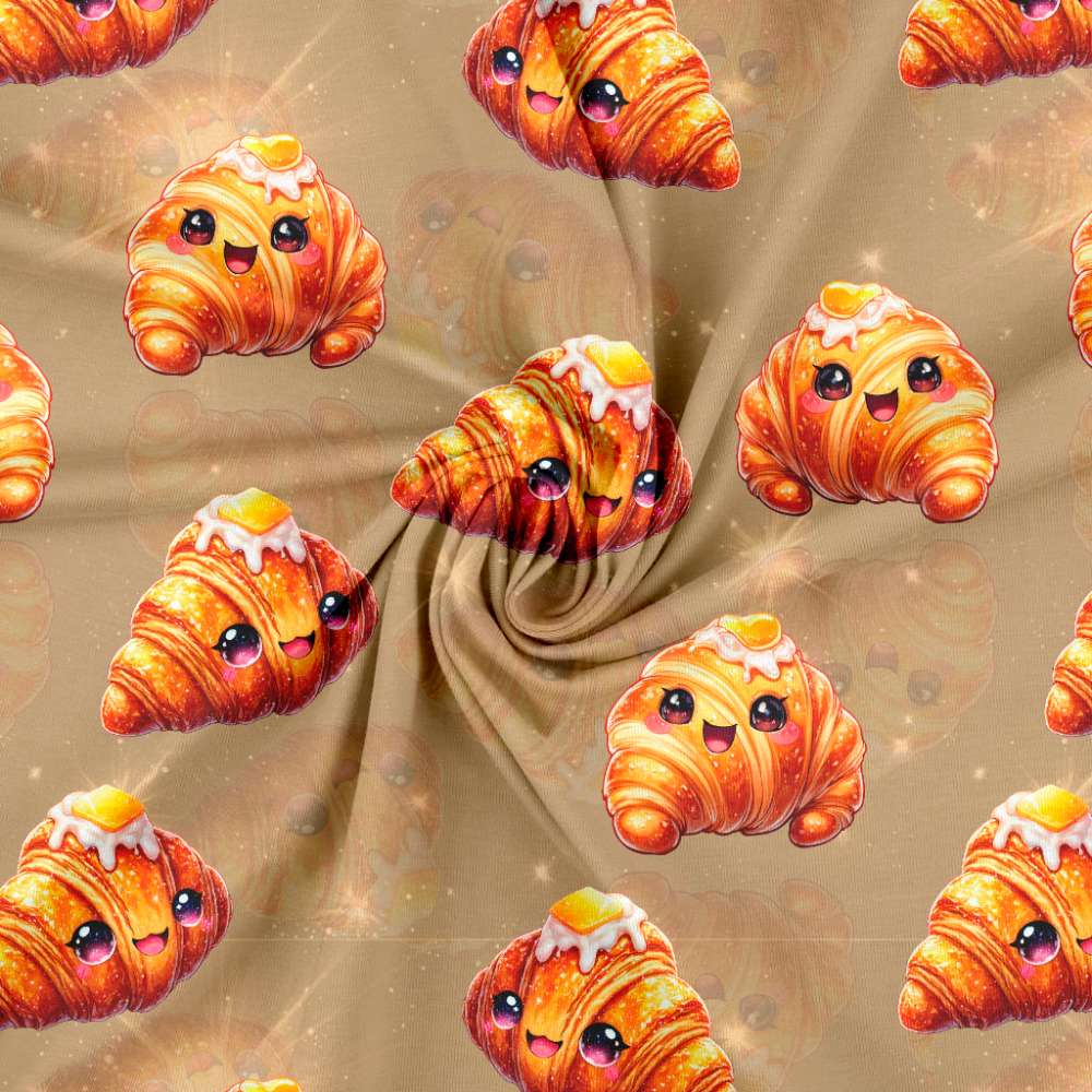 Jersey print med søde glimtende croissanter - sand - Billede 3