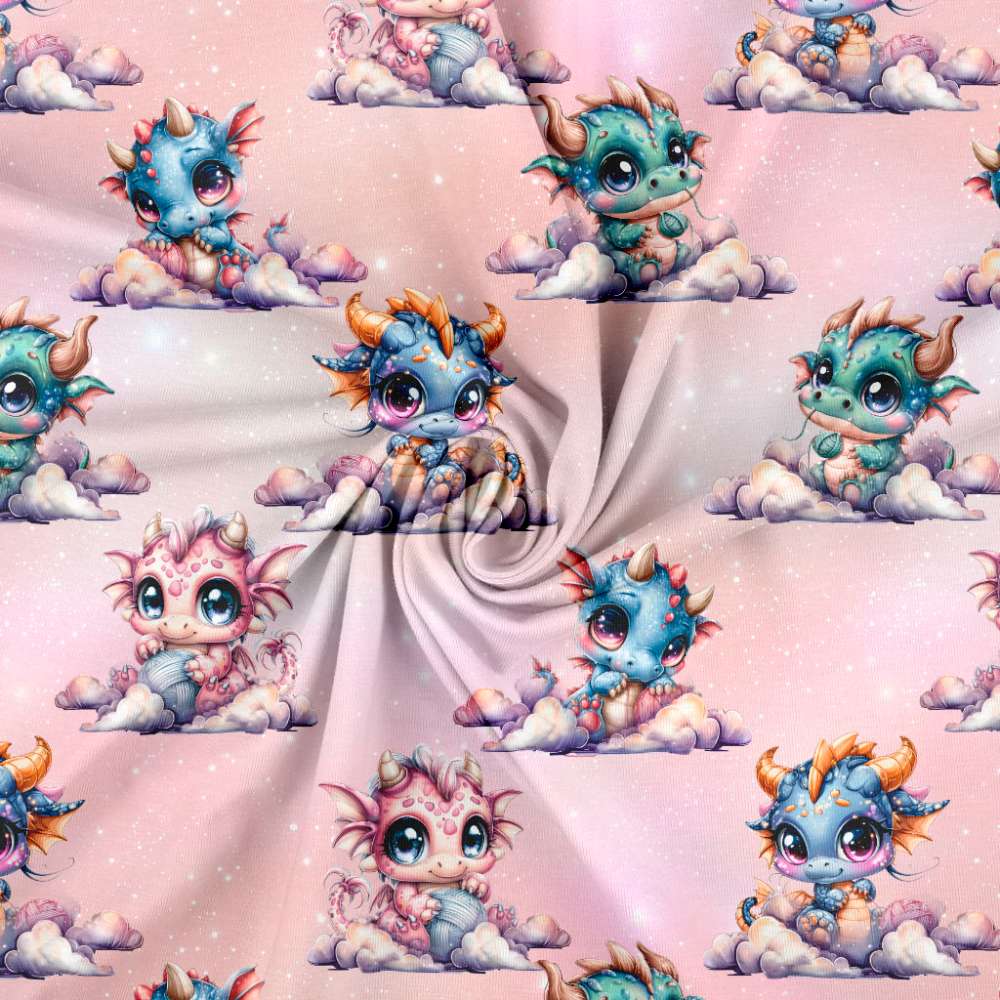 Jersey print med søde drager - duset rosa - Billede 3