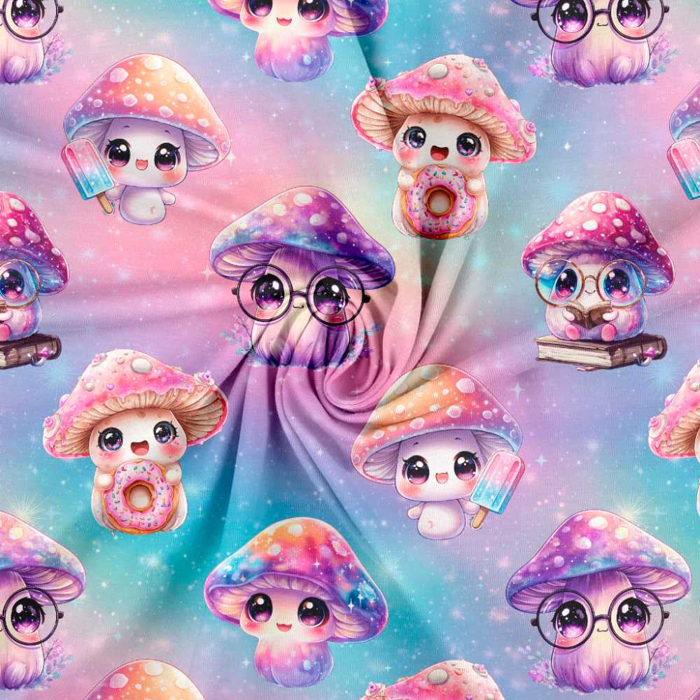 Jersey print med magiske svampe - pastel - Billede 2