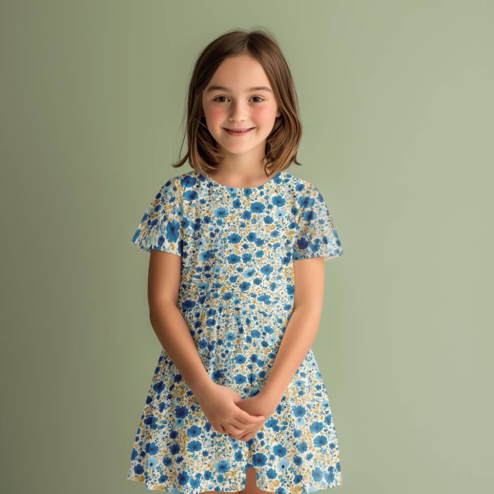 Jersey print med små forårs blomster - pastel - Billede 2