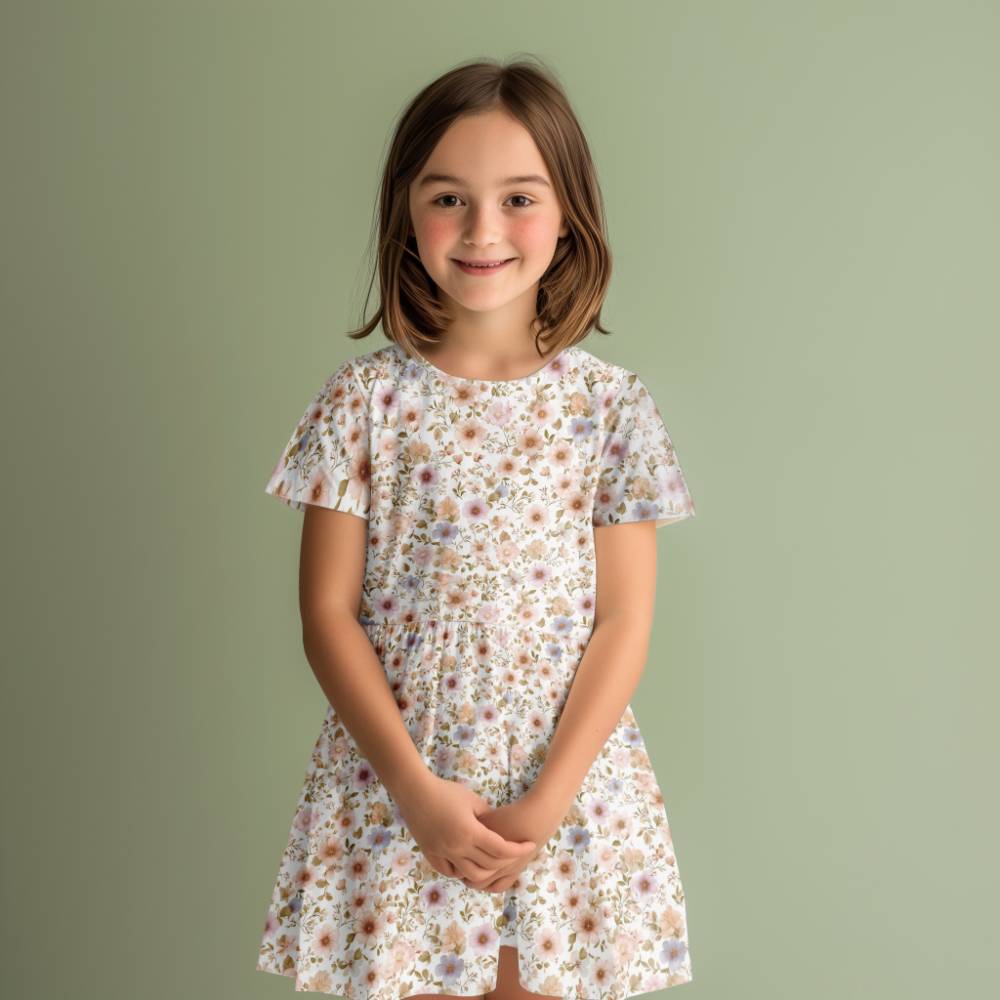 Jersey print med små forårs blomster - pastel 2 - Billede 2
