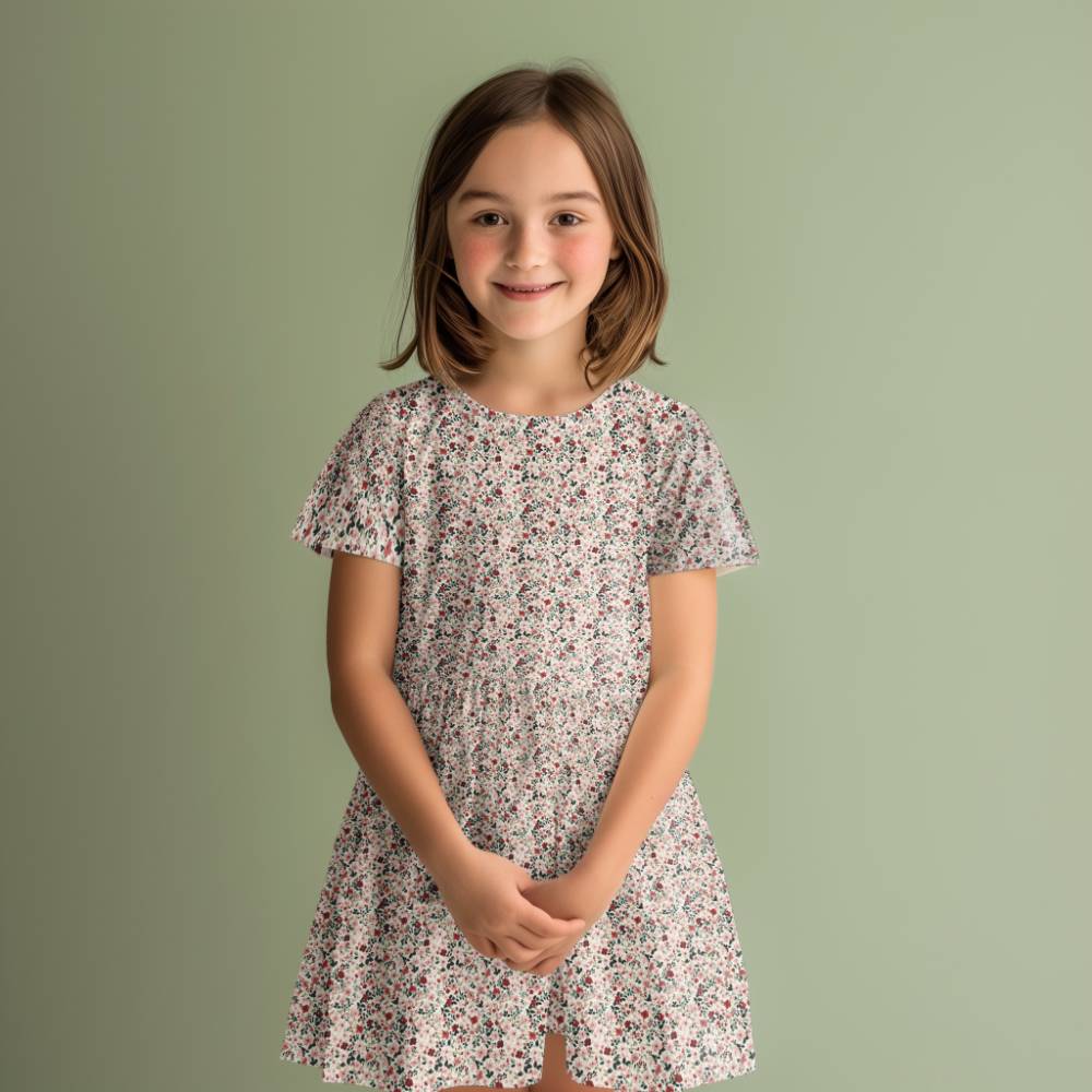 Jersey print med små forårs blomster - dusty rose - Billede 2