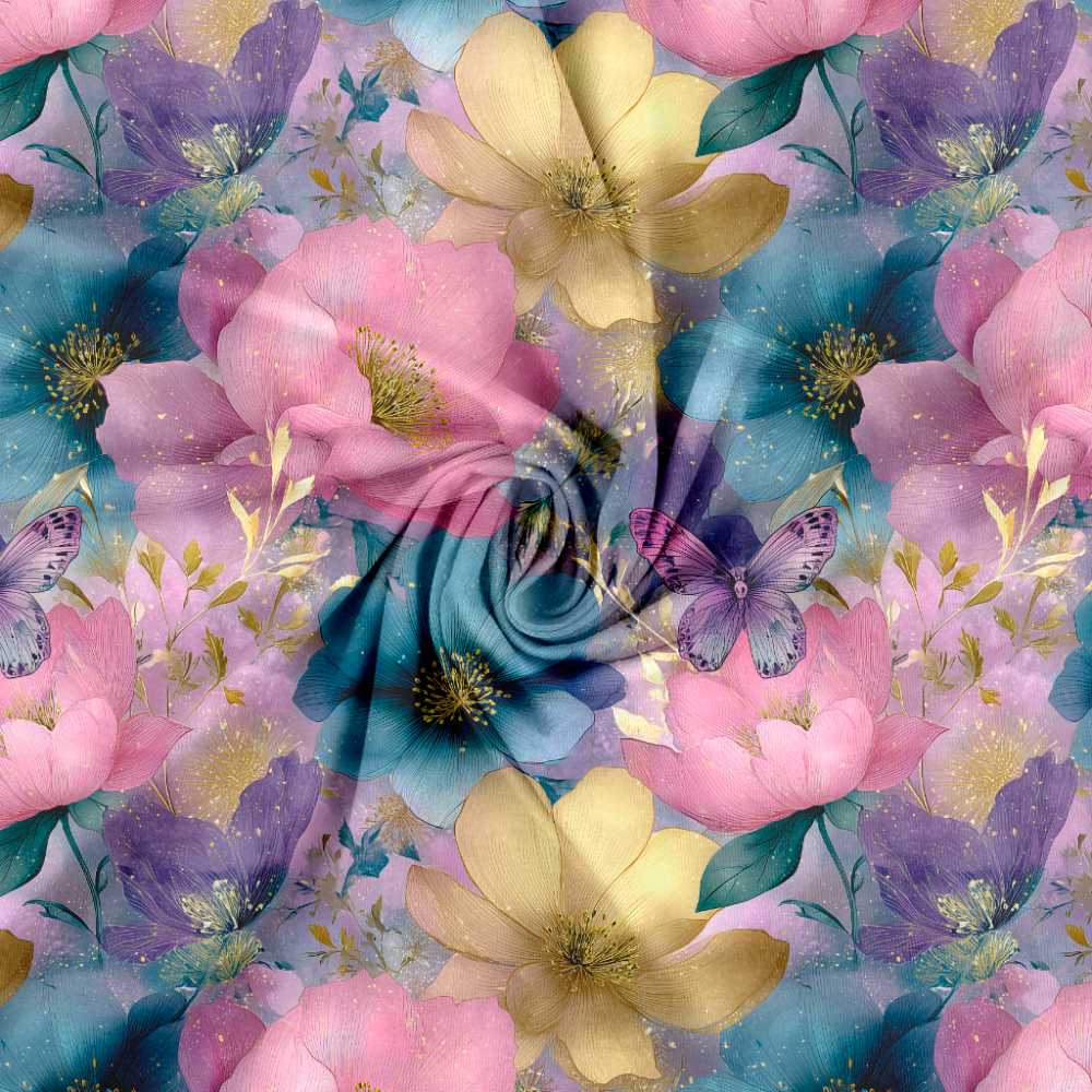 Jersey print med pastel guld blomster - Billede 3