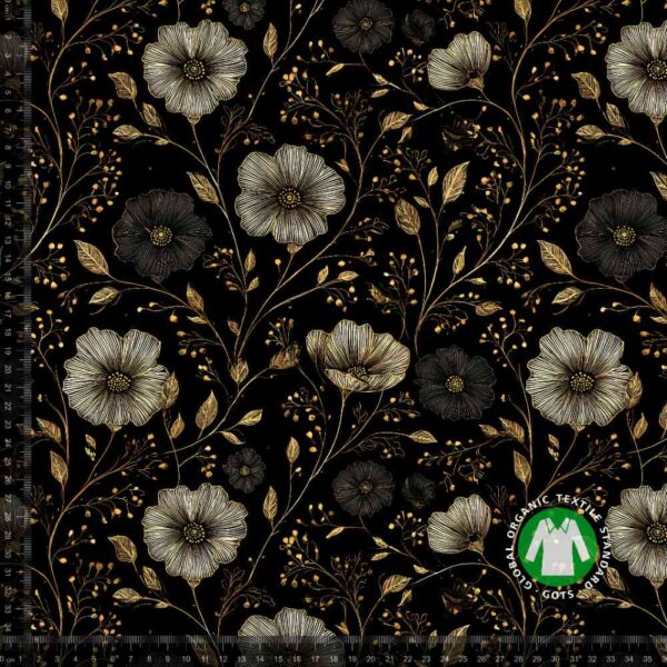 Jersey print med elegante guld blomster