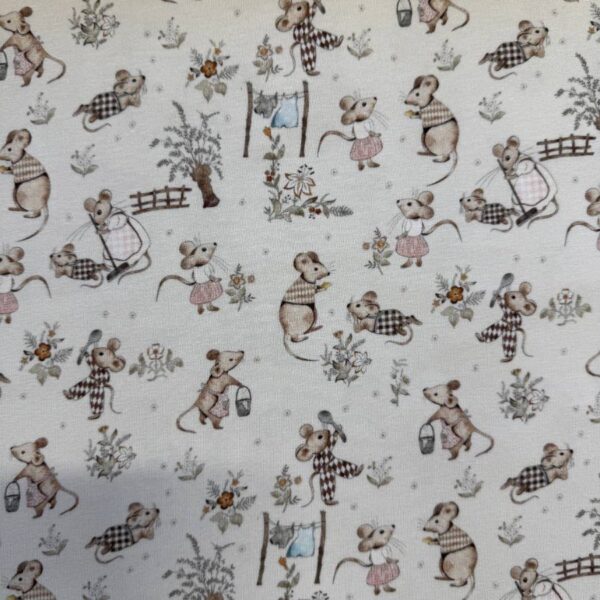 Jersey print med søde mus - hvid