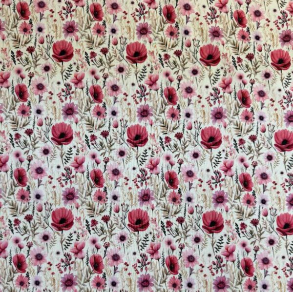 Jersey print med flotte blomster - lyserød