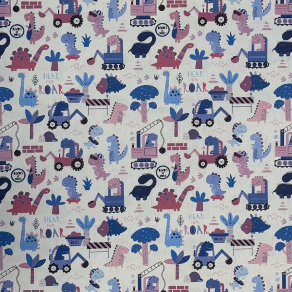 Poplin patchwork stof med dino tema