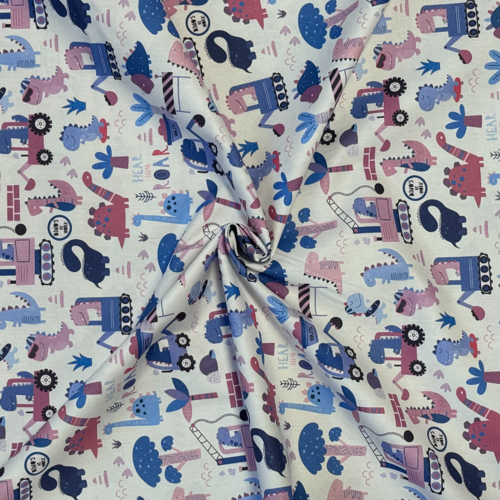 Poplin patchwork stof med dino tema - Billede 2