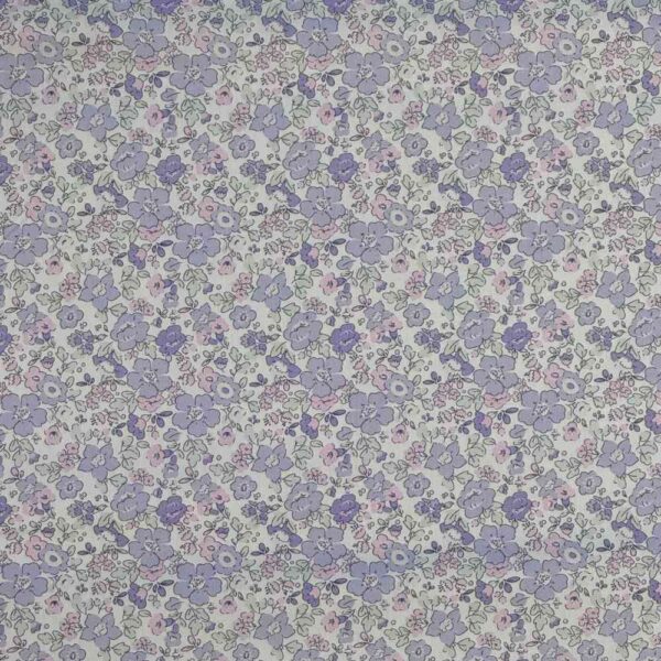 Poplin patchwork stof med flotte lilla blomster