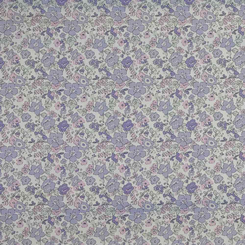 Poplin patchwork stof med flotte lilla blomster