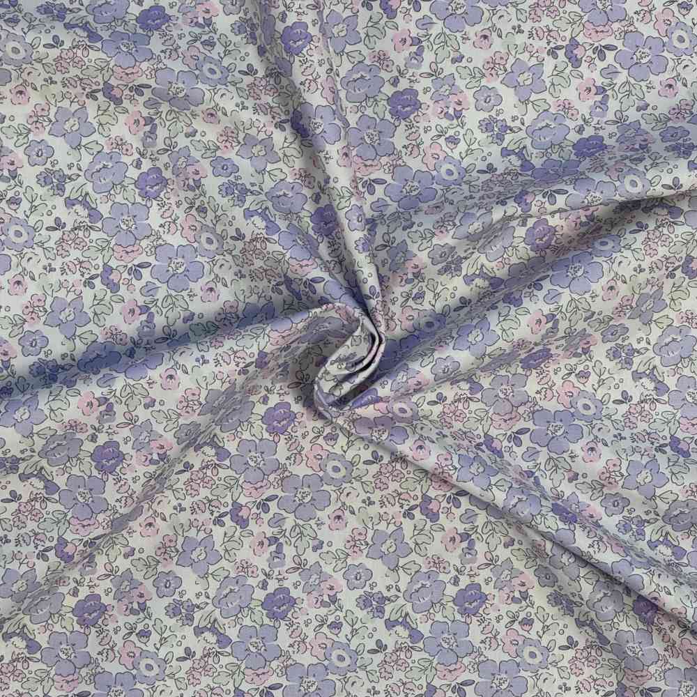 Poplin patchwork stof med flotte lilla blomster - Billede 2