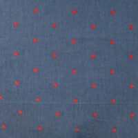 Chambray broderi - Hjerter denim