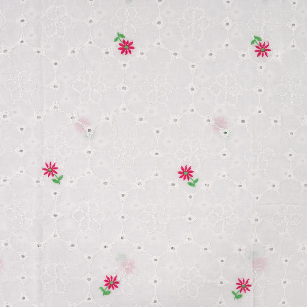 Broderi bomuld - Blomster hvid