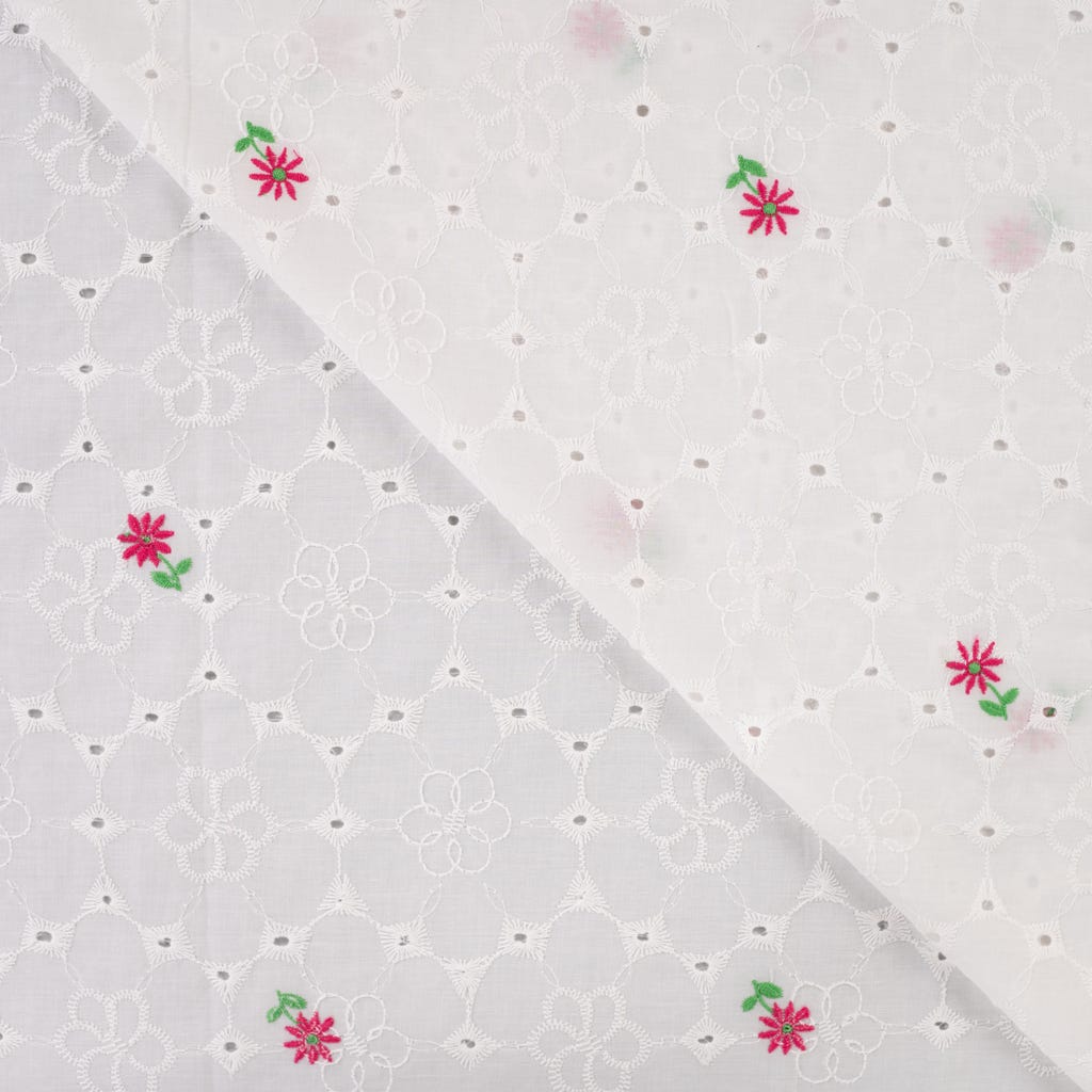 Broderi bomuld - Blomster hvid - Billede 2