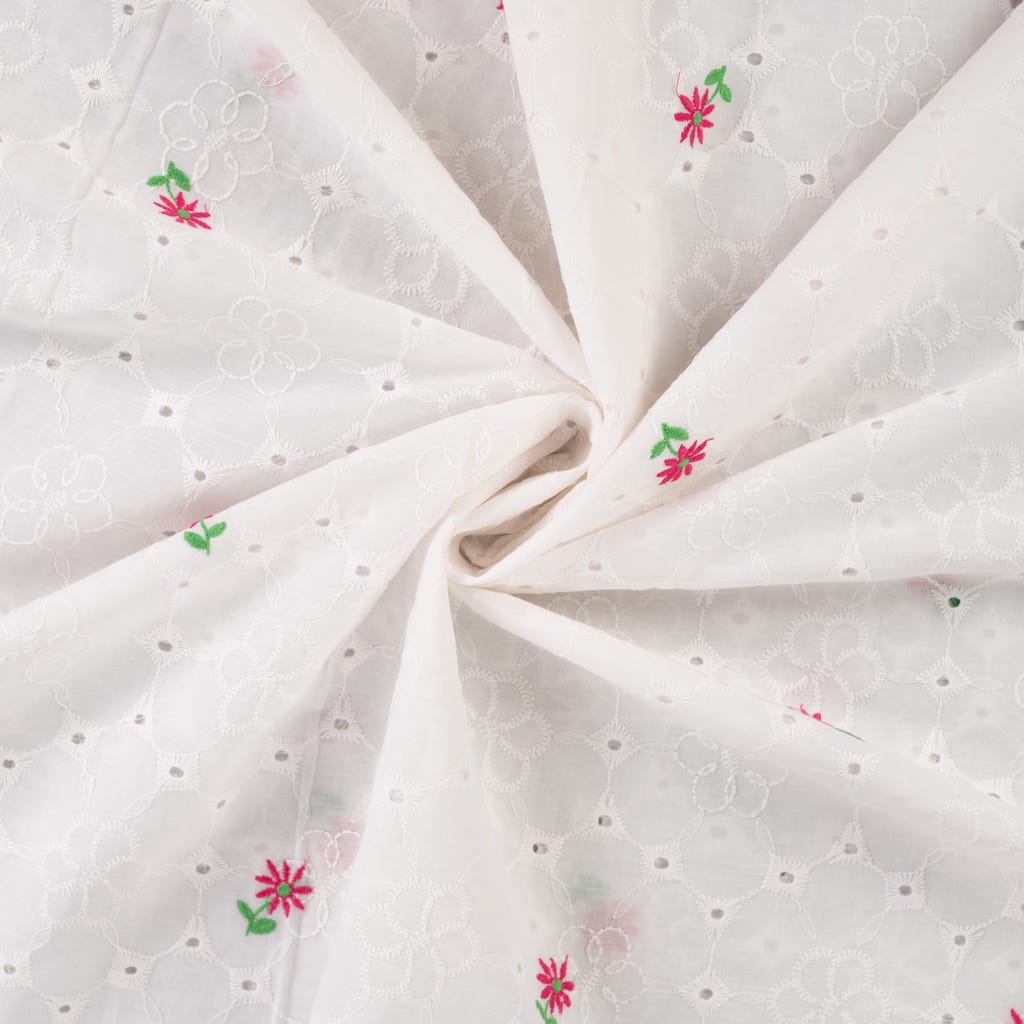 Broderi bomuld - Blomster hvid - Billede 3