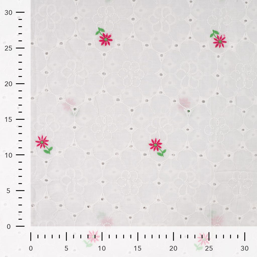 Broderi bomuld - Blomster hvid - Billede 4