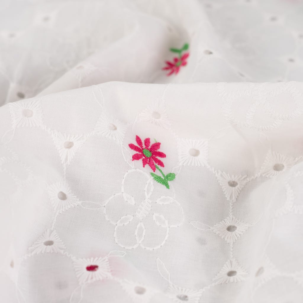 Broderi bomuld - Blomster hvid - Billede 5