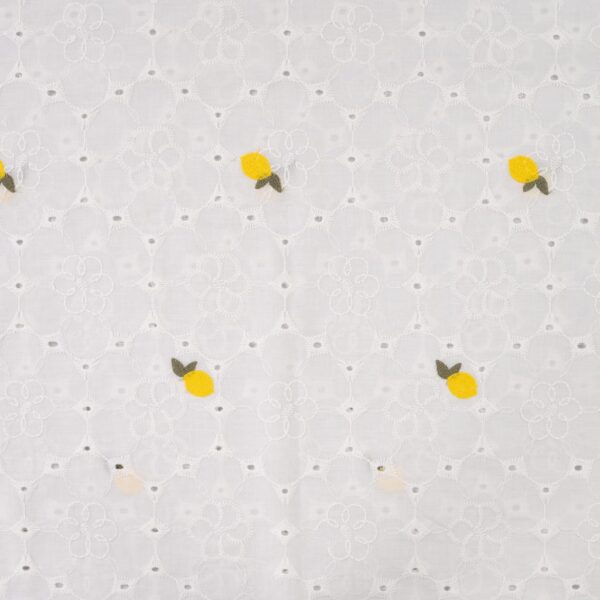 Broderi bomuld - Citroner hvid