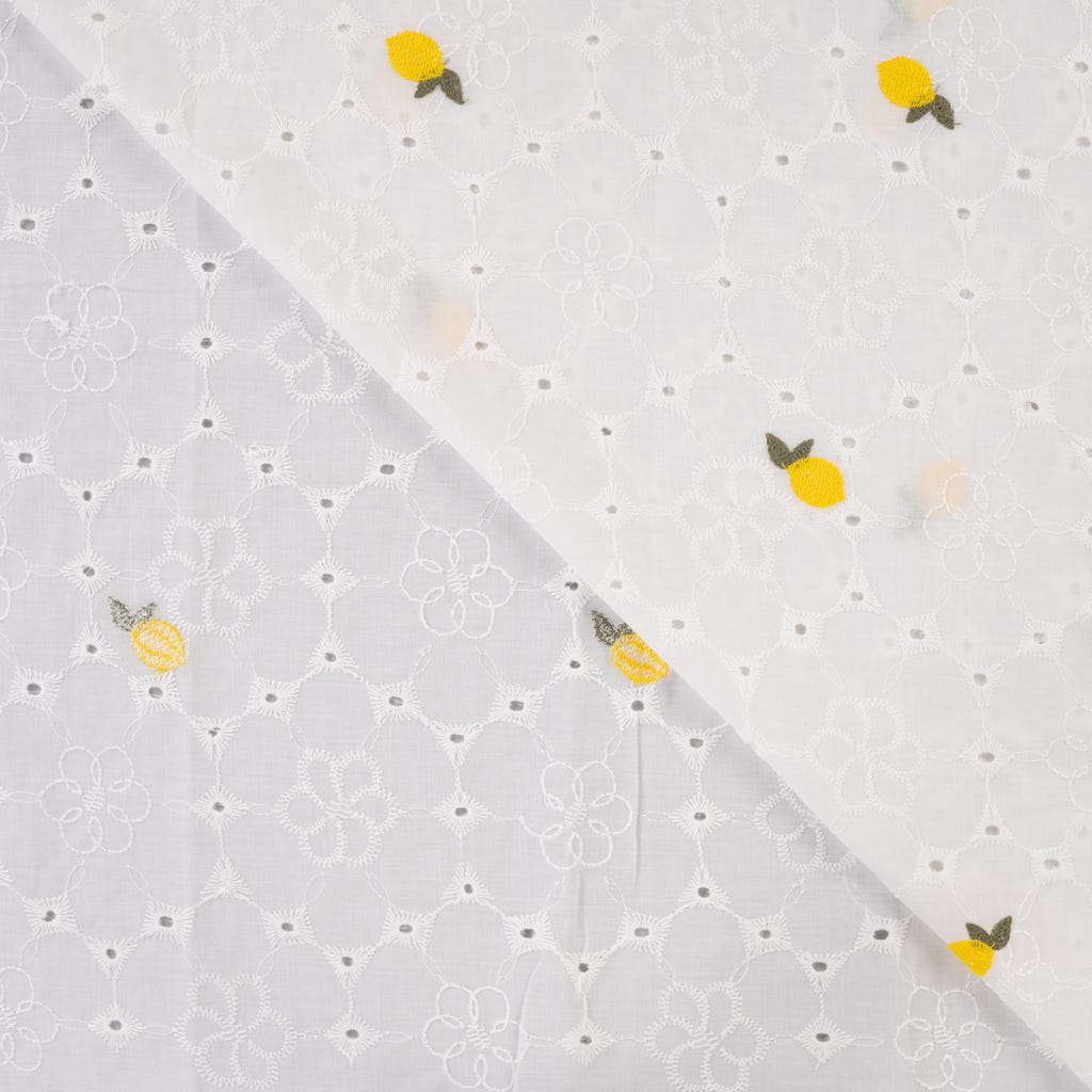 Broderi bomuld - Citroner hvid - Billede 2