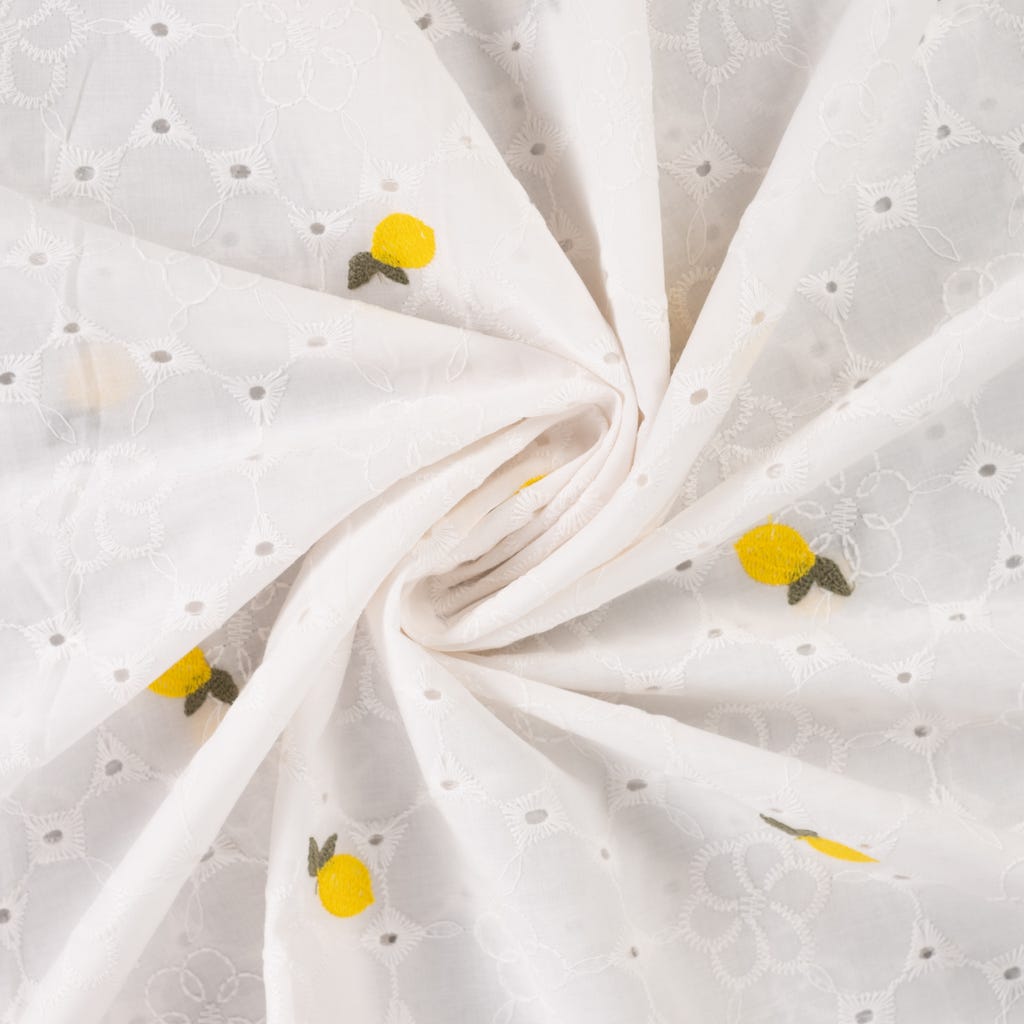 Broderi bomuld - Citroner hvid - Billede 3