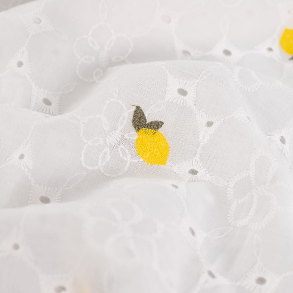 Broderi bomuld - Citroner hvid - Billede 5
