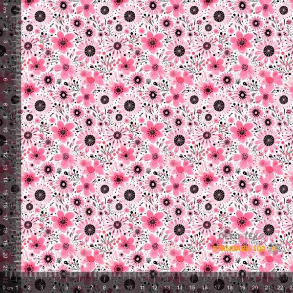 Jersey print med små forårs blomster - lyserød