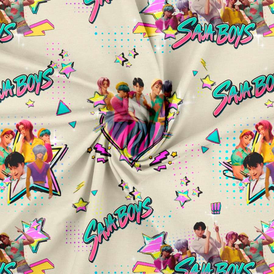Jersey print med K-POP drenge - beige - Billede 2