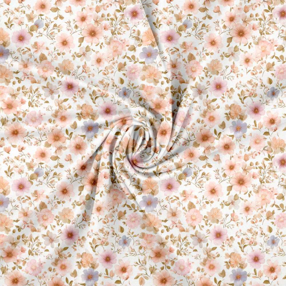 Jersey print med små forårs blomster - pastel 2 - Billede 3