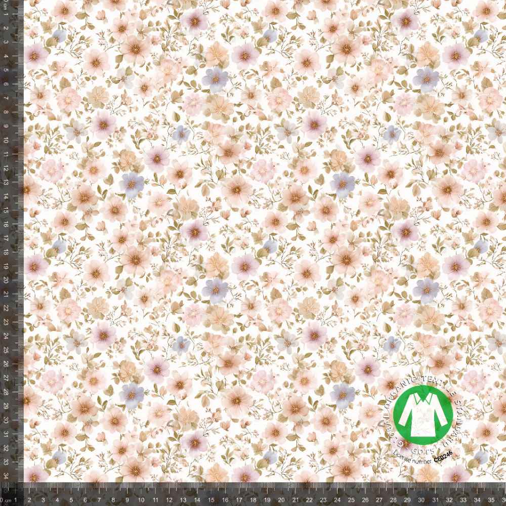 Jersey print med små forårs blomster - pastel 2