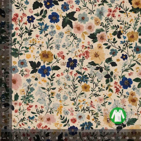 Rib jersey print med flotte små blomster - multi