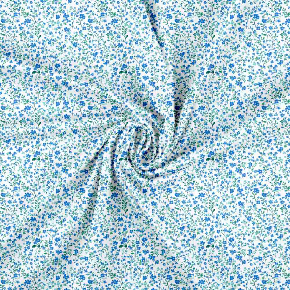 Jersey print med små forårs blomster - blå - Billede 3
