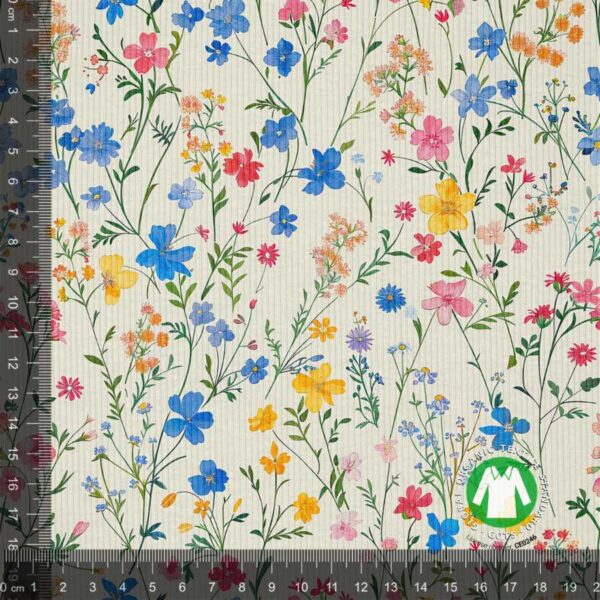 Rib jersey print med flotte små blomster - lys multi