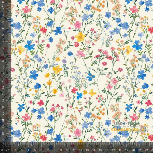 Jersey print med små forårs blomster - pastel