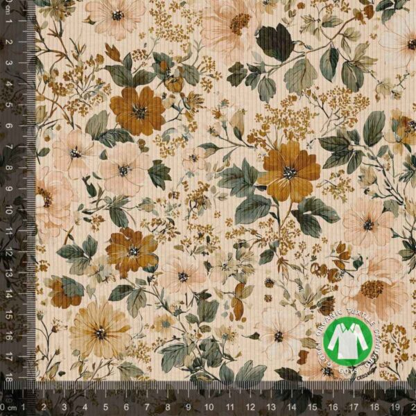 Rib jersey print med flotte små blomster - brun