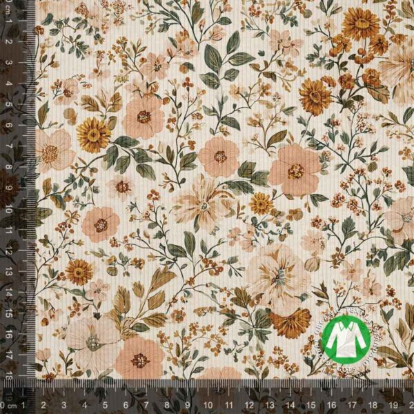 Rib jersey print med flotte små blomster - grøn