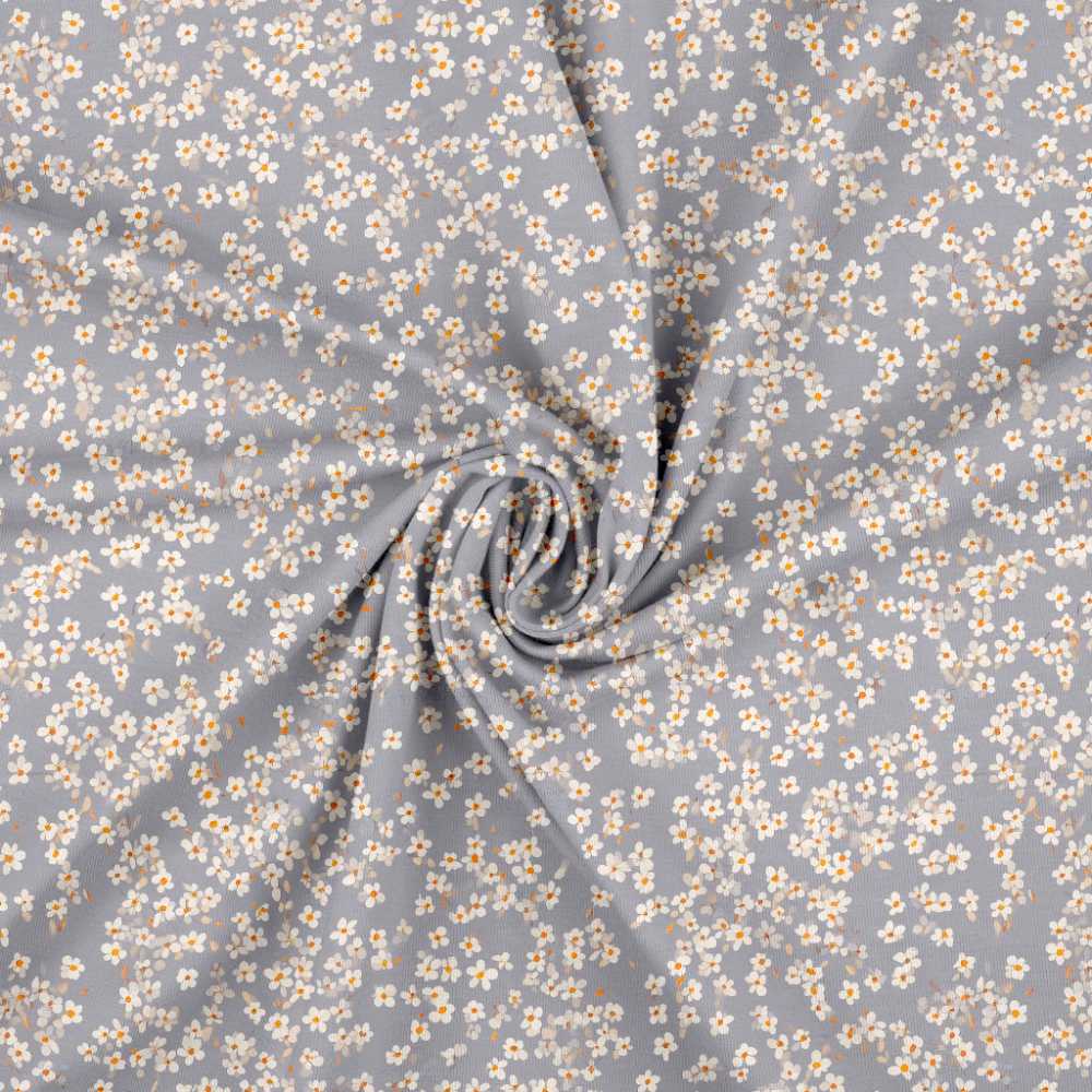 Jersey print med små blomster - blå / grå - Billede 2
