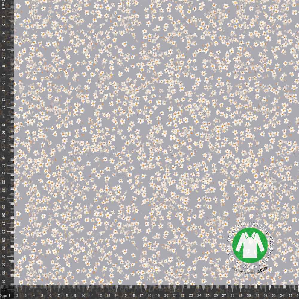 Jersey print med små blomster - blå / grå