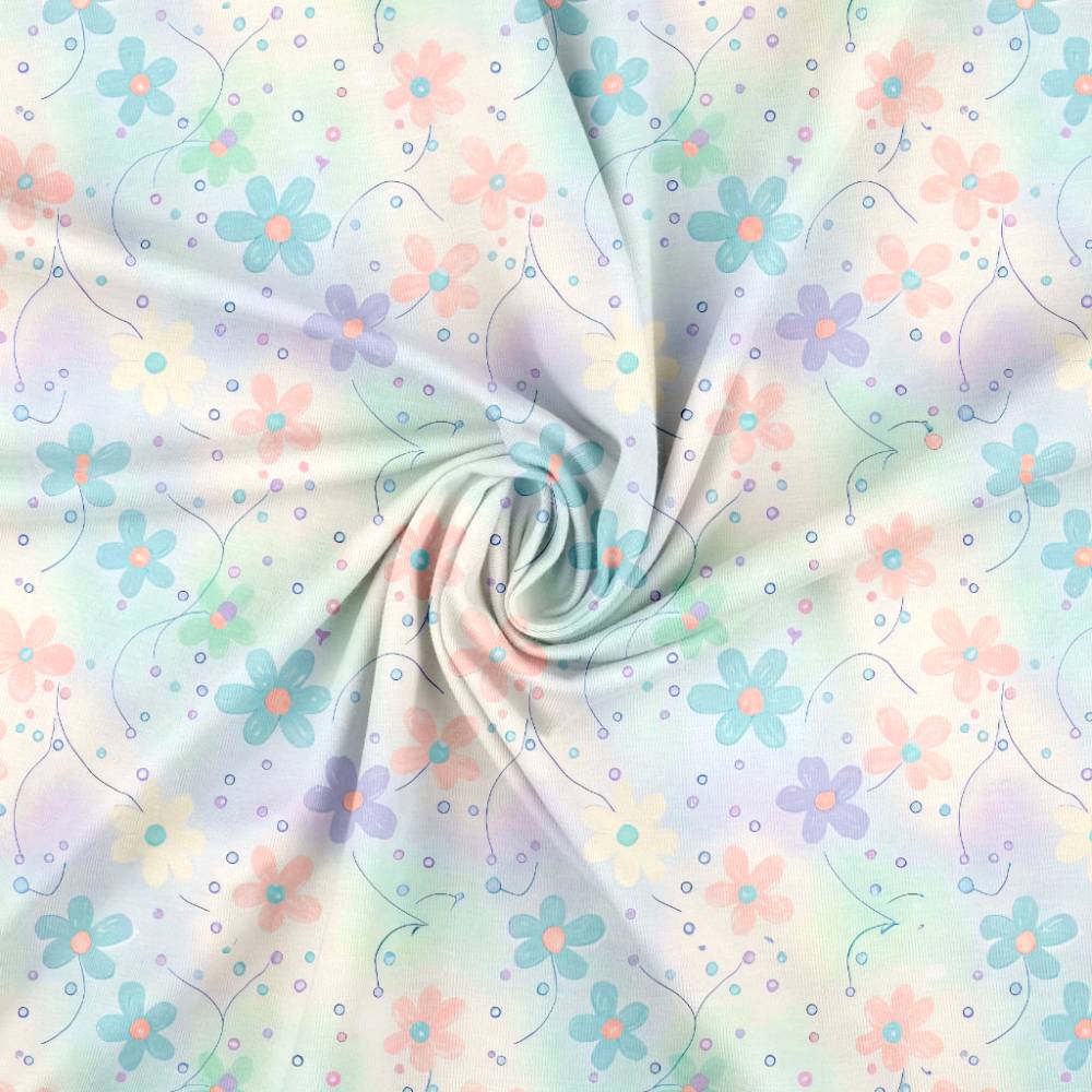 Jersey print med små blomster - pastel - Billede 3