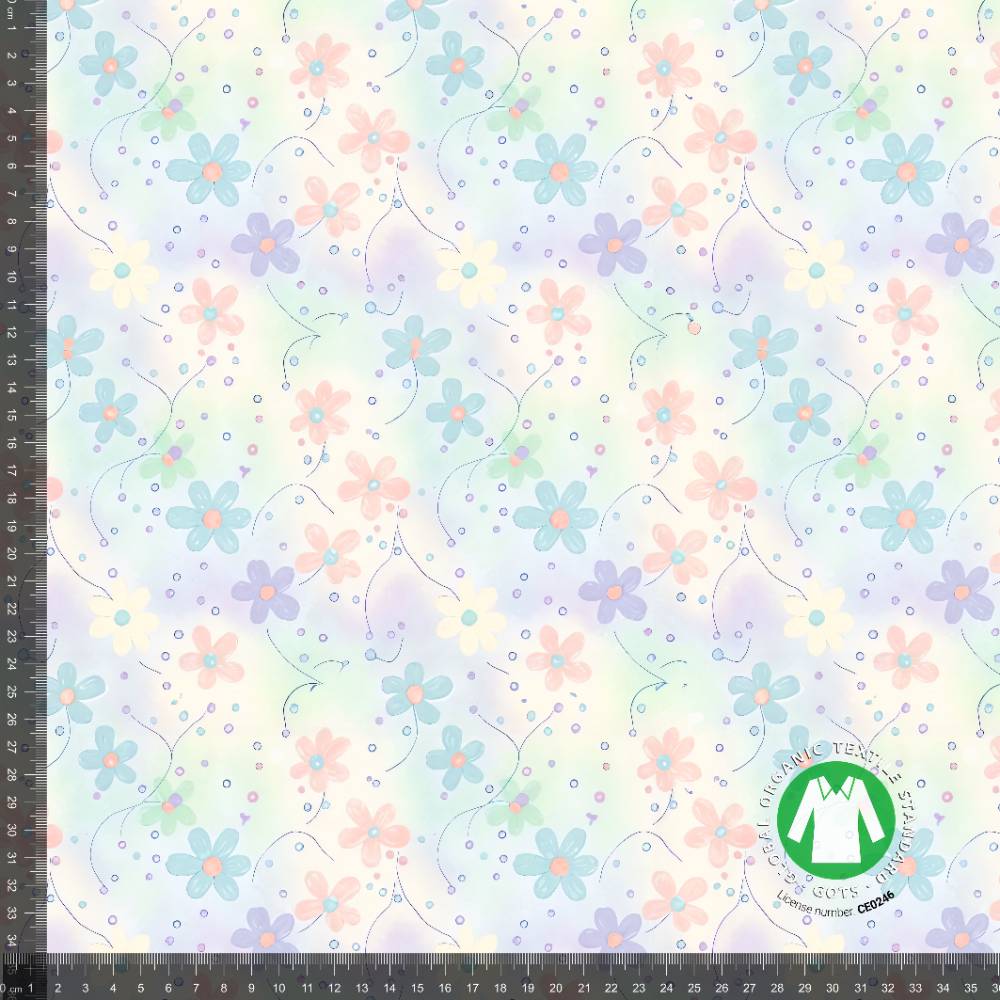 Jersey print med små blomster - pastel