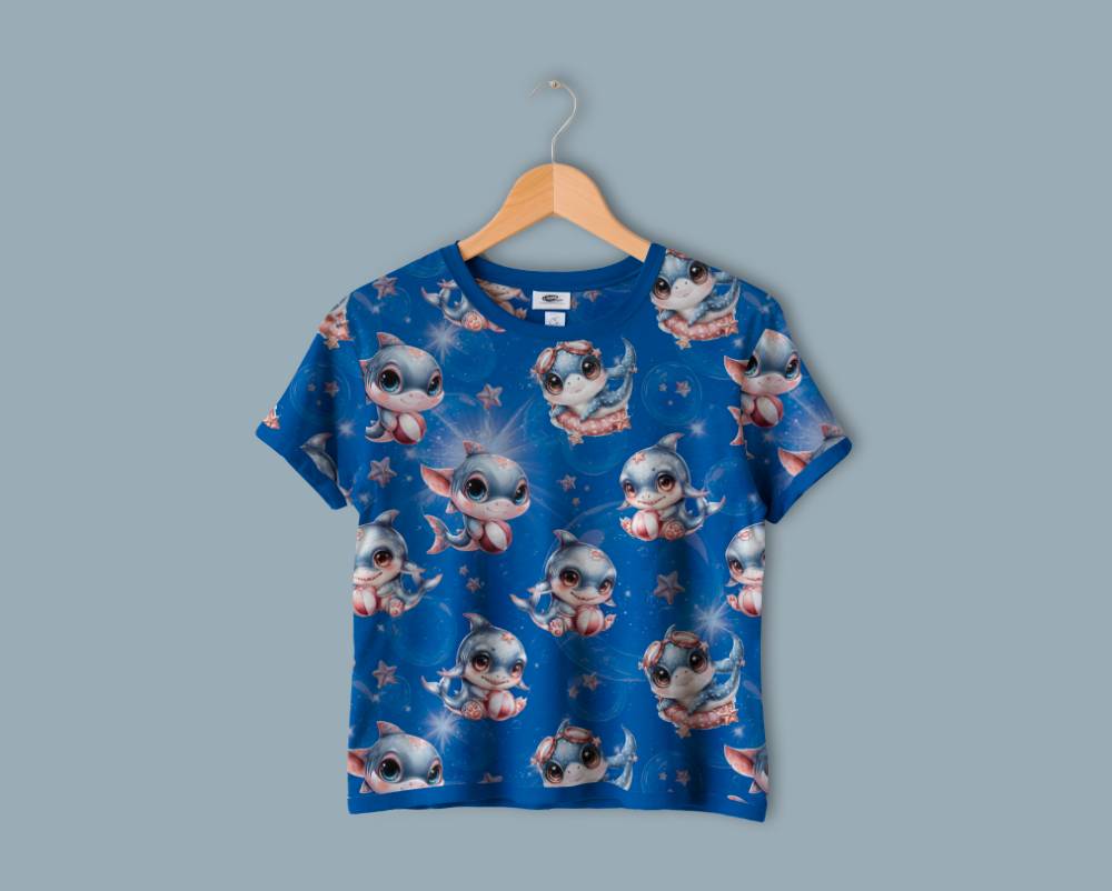 Jersey print med glimtende haj tema - Billede 2