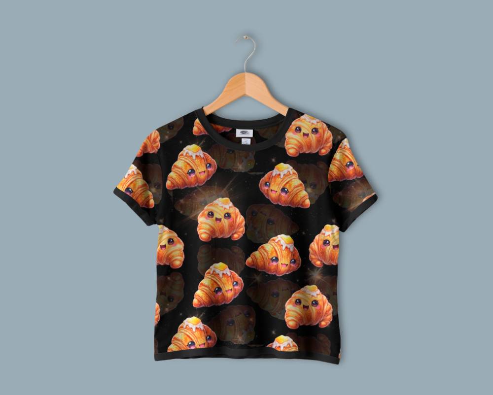 Jersey print med søde glimtende croissanter - sort - Billede 2